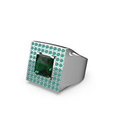 Albera Kare Yüzük - Yeşil kuvars ve kök zümrüt 925 ayar gümüş yüzük #6qwkmf