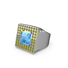 Akuamarin ve peridot 18 ayar beyaz altın yüzük