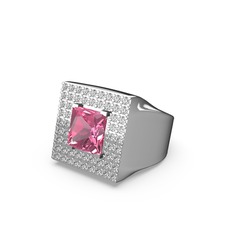 Albera Kare Yüzük - Pembe kuvars ve pırlanta 8 ayar beyaz altın yüzük (0.84 karat) #774uw7