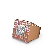 Swarovski ve kök yakut 14 ayar rose altın yüzük