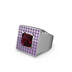 Albera Kare Yüzük - Rodolit garnet ve ametist 8 ayar beyaz altın yüzük #9h4iz6