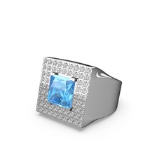 Albera Kare Yüzük - Akuamarin ve swarovski 18 ayar beyaz altın yüzük #a630ju