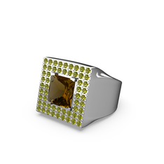 Dumanlı kuvars ve peridot 925 ayar gümüş yüzük