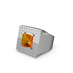 Albera Kare Yüzük - Sitrin ve swarovski 18 ayar beyaz altın yüzük #bdx0te