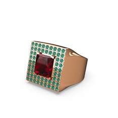 Garnet ve yeşil kuvars 14 ayar rose altın yüzük