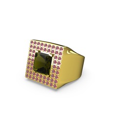 Albera Kare Yüzük - Peridot ve kök yakut 18 ayar altın yüzük #ctrh31