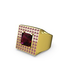 Albera Kare Yüzük - Rodolit garnet ve kök yakut 18 ayar altın yüzük #d72hpc