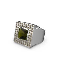 Peridot ve dumanlı kuvars 18 ayar beyaz altın yüzük