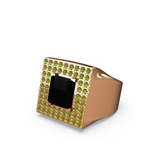 Albera Kare Yüzük - Siyah zirkon ve peridot 14 ayar rose altın yüzük #dhe805