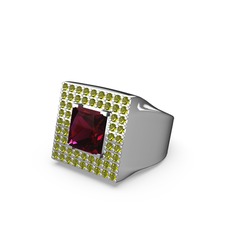 Albera Kare Yüzük - Rodolit garnet ve peridot 8 ayar beyaz altın yüzük #dnukqw