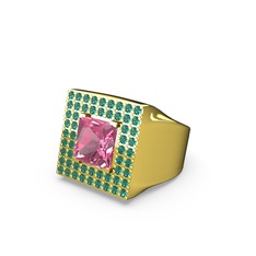 Pembe kuvars ve yeşil kuvars 8 ayar altın yüzük