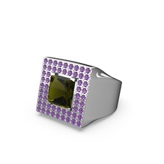 Albera Kare Yüzük - Peridot ve ametist 14 ayar beyaz altın yüzük #dwiqcu