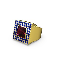 Albera Kare Yüzük - Rodolit garnet ve lab safir 14 ayar altın yüzük #dxyy8h