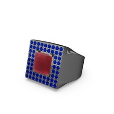 Albera Kare Yüzük - Kök yakut ve lab safir 925 ayar siyah rodyum kaplama gümüş yüzük #dyizs1