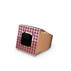 Albera Kare Yüzük - Siyah zirkon ve rodolit garnet 18 ayar rose altın yüzük #evi8x2