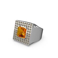 Albera Kare Yüzük - Sitrin ve dumanlı kuvars 18 ayar beyaz altın yüzük #fnxcm3