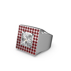 Swarovski ve garnet 18 ayar beyaz altın yüzük