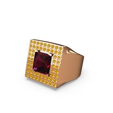 Albera Kare Yüzük - Rodolit garnet ve sitrin 925 ayar rose altın kaplama gümüş yüzük #g3utdd