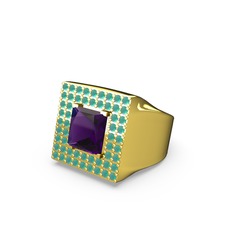 Albera Kare Yüzük - Ametist ve kök zümrüt 18 ayar altın yüzük #gbuwbj