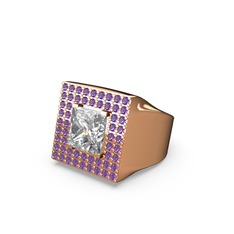 Swarovski ve ametist 925 ayar rose altın kaplama gümüş yüzük