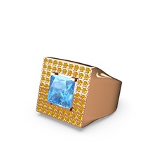 Albera Kare Yüzük - Akuamarin ve sitrin 925 ayar rose altın kaplama gümüş yüzük #h7hobm