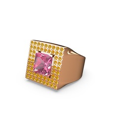 Albera Kare Yüzük - Pembe kuvars ve sitrin 8 ayar rose altın yüzük #h7qivm