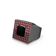 Albera Kare Yüzük - Siyah zirkon ve garnet 925 ayar siyah rodyum kaplama gümüş yüzük #hq54p5