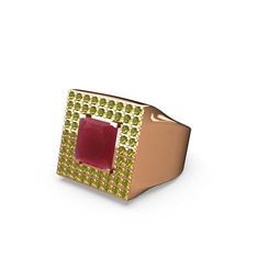 Albera Kare Yüzük - Kök yakut ve peridot 14 ayar rose altın yüzük #hqethm