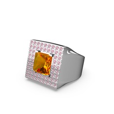 Albera Kare Yüzük - Sitrin ve pembe kuvars 18 ayar beyaz altın yüzük #hujnn8