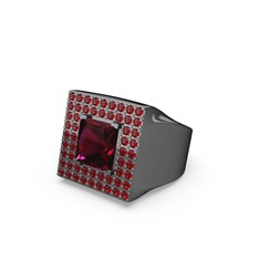 Albera Kare Yüzük - Rodolit garnet ve garnet 925 ayar siyah rodyum kaplama gümüş yüzük #i3ia10