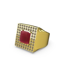 Albera Kare Yüzük - Kök yakut ve dumanlı kuvars 18 ayar altın yüzük #i8fzvj