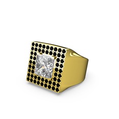 Albera Kare Yüzük - Swarovski ve siyah zirkon 14 ayar altın yüzük #idwgof
