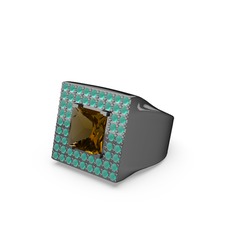 Albera Kare Yüzük - Dumanlı kuvars ve kök zümrüt 925 ayar siyah rodyum kaplama gümüş yüzük #ioxgp2