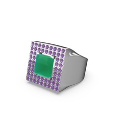 Albera Kare Yüzük - Kök zümrüt ve ametist 8 ayar beyaz altın yüzük #ipak47