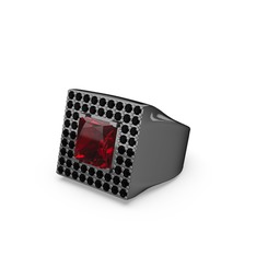 Garnet ve siyah zirkon 925 ayar siyah rodyum kaplama gümüş yüzük