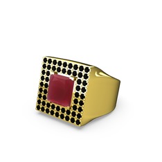 Albera Kare Yüzük - Kök yakut ve siyah zirkon 18 ayar altın yüzük #j6xhap