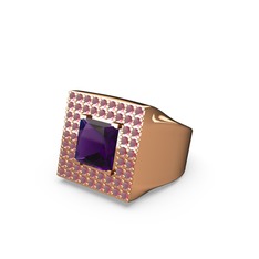 Ametist ve kök yakut 925 ayar rose altın kaplama gümüş yüzük