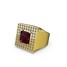 Albera Kare Yüzük - Rodolit garnet ve dumanlı kuvars 18 ayar altın yüzük #jnk56e