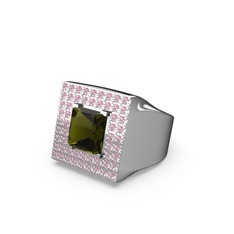 Albera Kare Yüzük - Peridot ve pembe kuvars 18 ayar beyaz altın yüzük #k1ovki