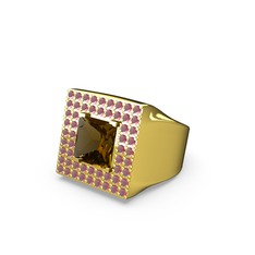 Albera Kare Yüzük - Dumanlı kuvars ve kök yakut 18 ayar altın yüzük #k48wnr