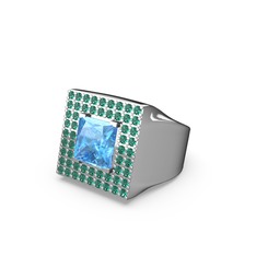 Albera Kare Yüzük - Akuamarin ve yeşil kuvars 8 ayar beyaz altın yüzük #k9hvng