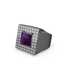 Ametist ve swarovski 925 ayar siyah rodyum kaplama gümüş yüzük