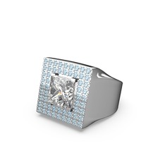 Albera Kare Yüzük - Swarovski ve akuamarin 14 ayar beyaz altın yüzük #kj2tb8