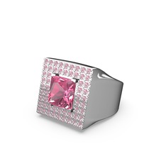 Albera Kare Yüzük - Pembe kuvars 18 ayar beyaz altın yüzük #kpc2r9