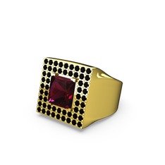 Albera Kare Yüzük - Rodolit garnet ve siyah zirkon 18 ayar altın yüzük #ks6191