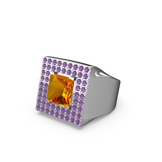 Albera Kare Yüzük - Sitrin ve ametist 14 ayar beyaz altın yüzük #lan7ab