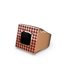 Albera Kare Yüzük - Siyah zirkon ve garnet 8 ayar rose altın yüzük #m2f1xi