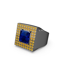 Lab safir ve sitrin 925 ayar siyah rodyum kaplama gümüş yüzük