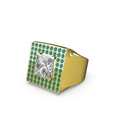 Albera Kare Yüzük - Swarovski ve yeşil kuvars 8 ayar altın yüzük #mj881i
