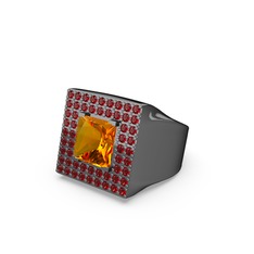 Albera Kare Yüzük - Sitrin ve garnet 925 ayar siyah rodyum kaplama gümüş yüzük #mlf0p4